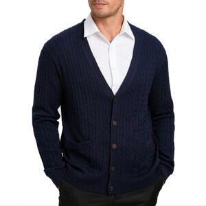 Kallspin Men’s Wool Blend V-Neck Cable-Knit size L